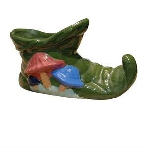 Green Gnome Boot Planter with Mushrooms